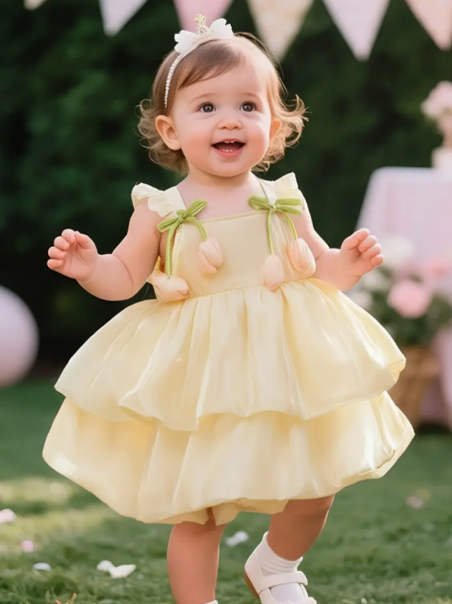 Vestido Tulipanes Satín Perla