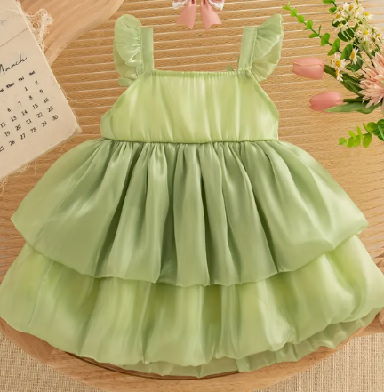 Vestido Tulipanes Satín Verde olivo