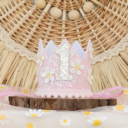 Corona de Cumpleaños para Niña con Flores y Purpurina