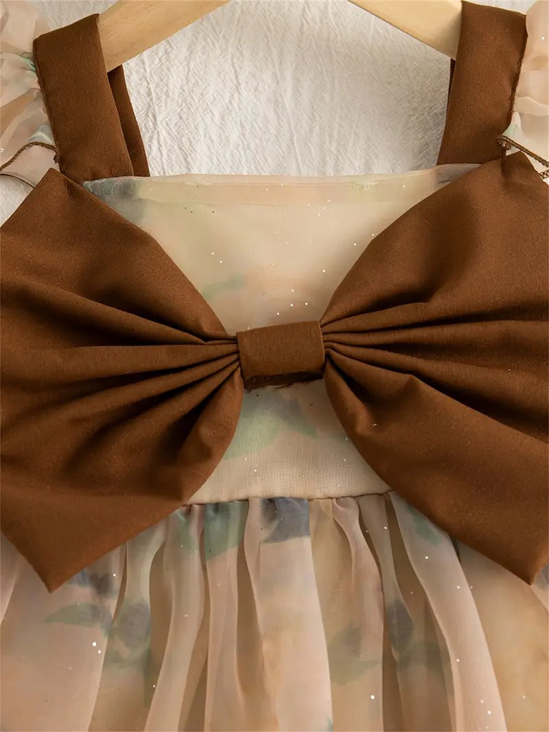 Vestido Gasa Maxi Lazo Chocolate