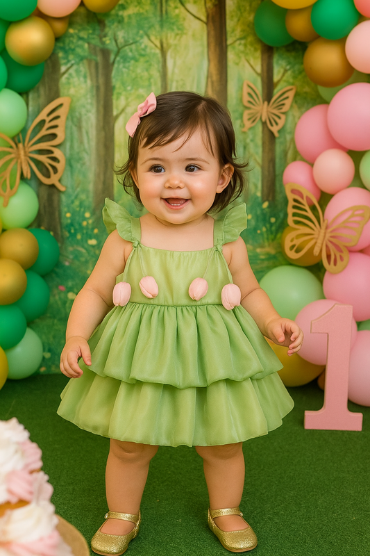 Vestido Tulipanes Satín Verde olivo