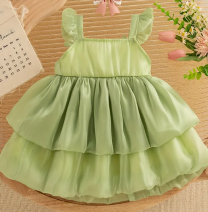 Vestido Tulipanes Satín Perla