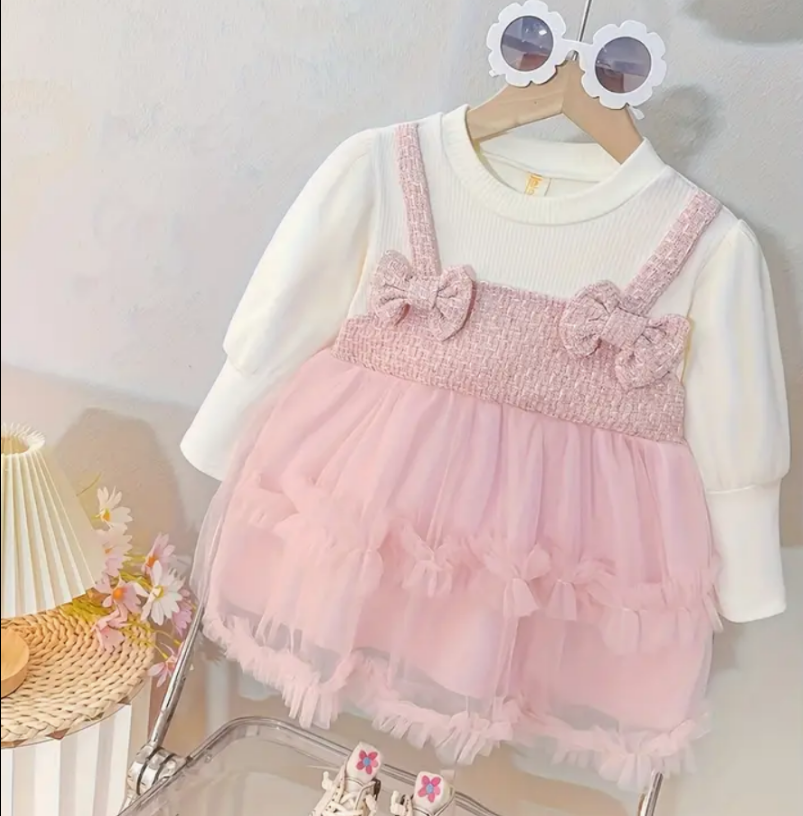 Vestido Tul Rosado Lazo