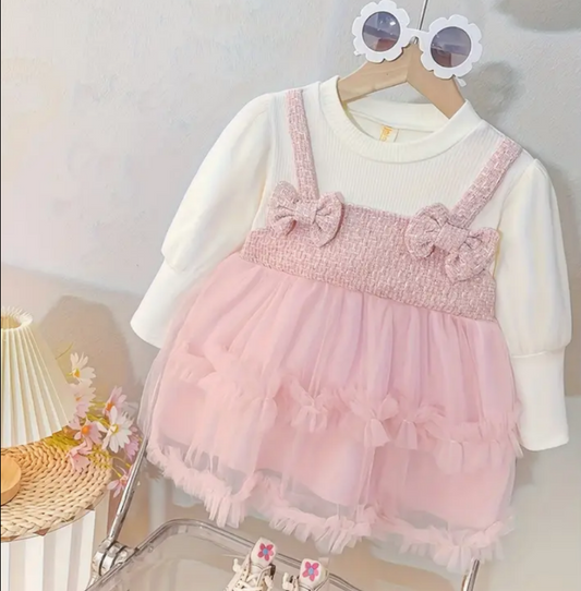 Vestido Tul Rosado Lazo