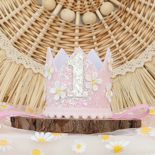 Corona de Cumpleaños para Niña con Flores y Purpurina