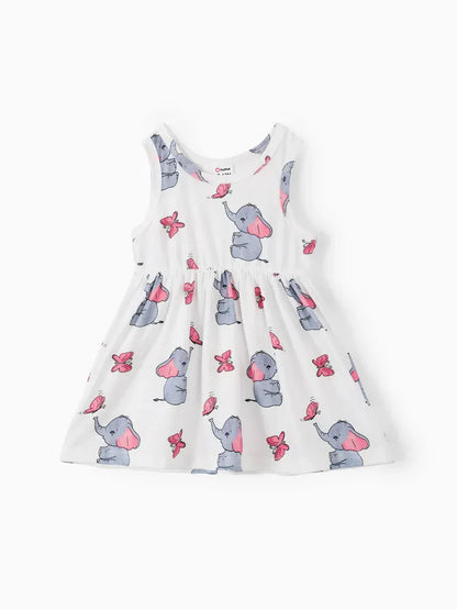 Conjunto 2 Piezas Bebé Niña | Cárdigan Rosa + Vestido Estampado Elefante y Mariposa