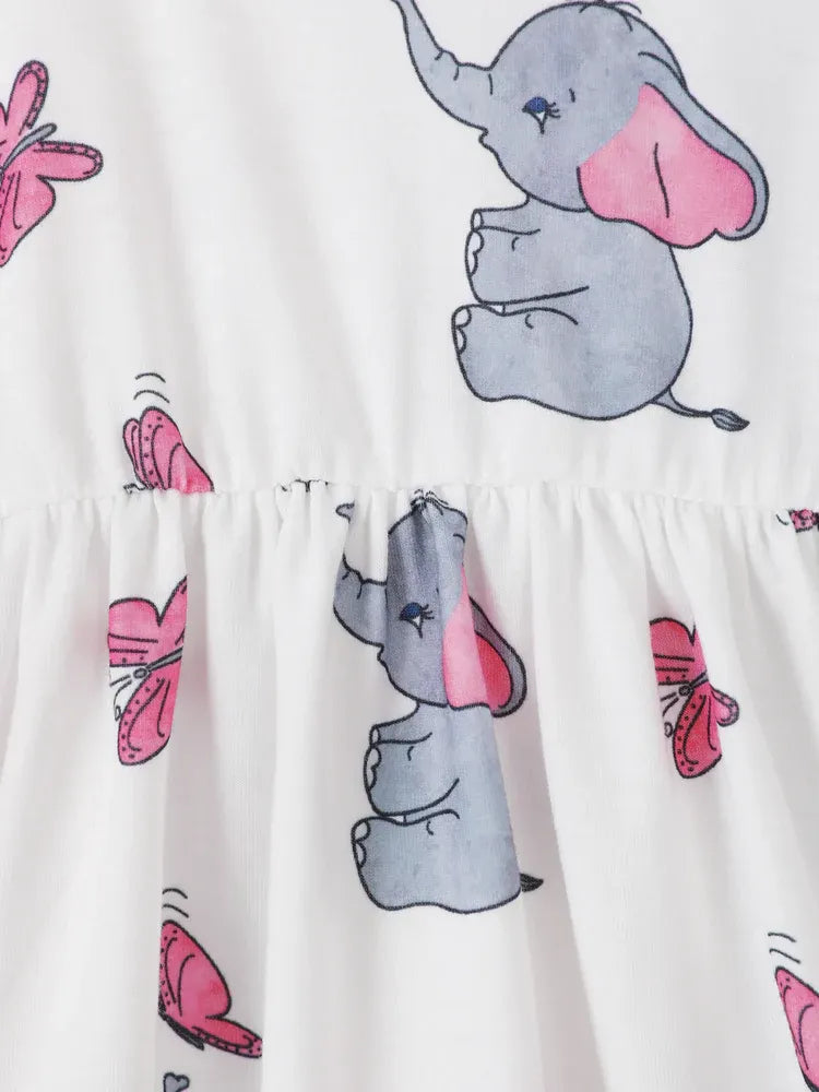 Conjunto 2 Piezas Bebé Niña | Cárdigan Rosa + Vestido Estampado Elefante y Mariposa