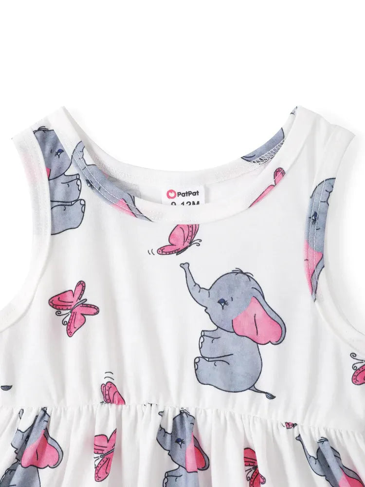 Conjunto 2 Piezas Bebé Niña | Cárdigan Rosa + Vestido Estampado Elefante y Mariposa