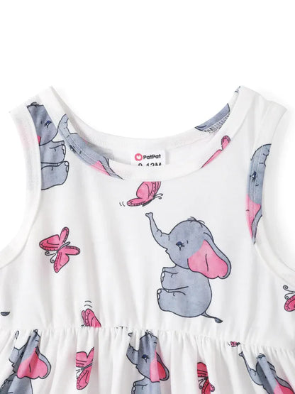 Conjunto 2 Piezas Bebé Niña | Cárdigan Rosa + Vestido Estampado Elefante y Mariposa