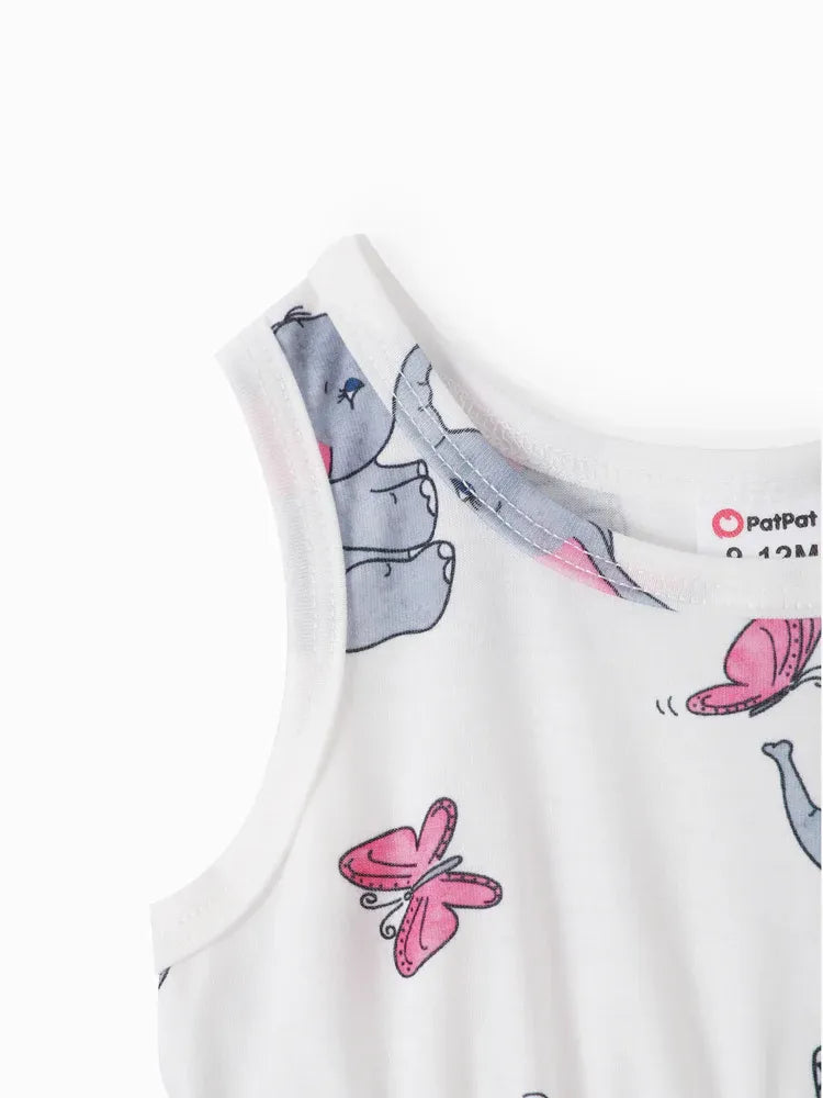 Conjunto 2 Piezas Bebé Niña | Cárdigan Rosa + Vestido Estampado Elefante y Mariposa